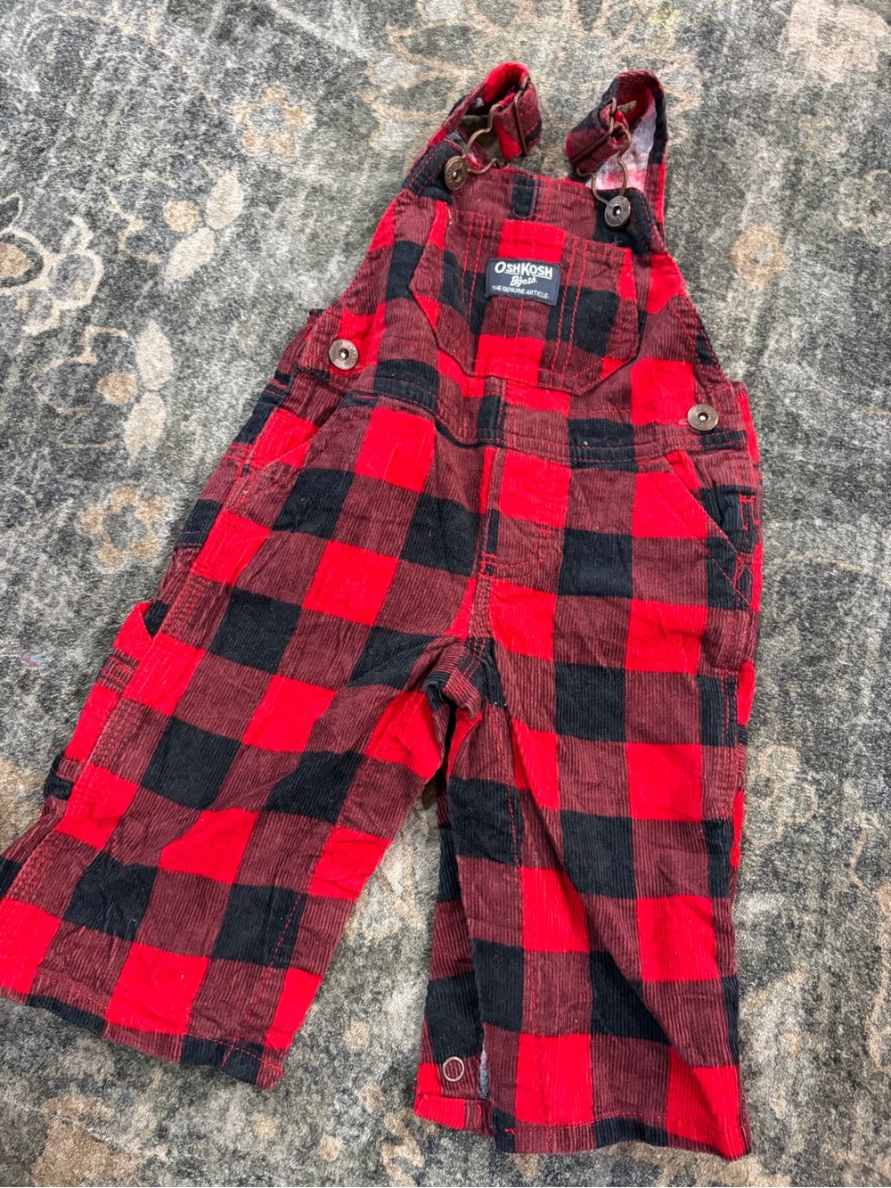 OshKosh B'gosh Red & Black Buffalo Plaid Corduroy Overalls